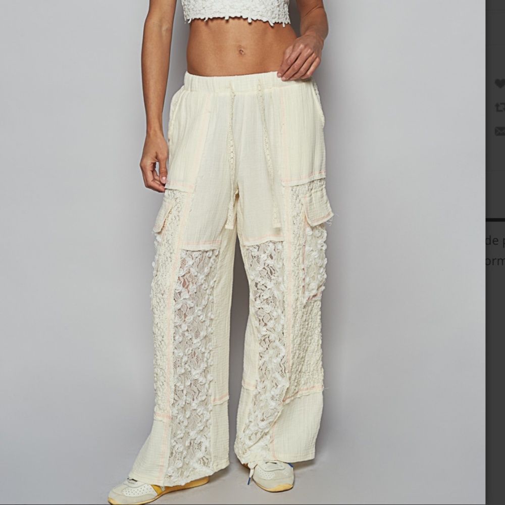POL Cream Lace-Panel Straight Leg Pants. Size Small - Picture 4 of 5
